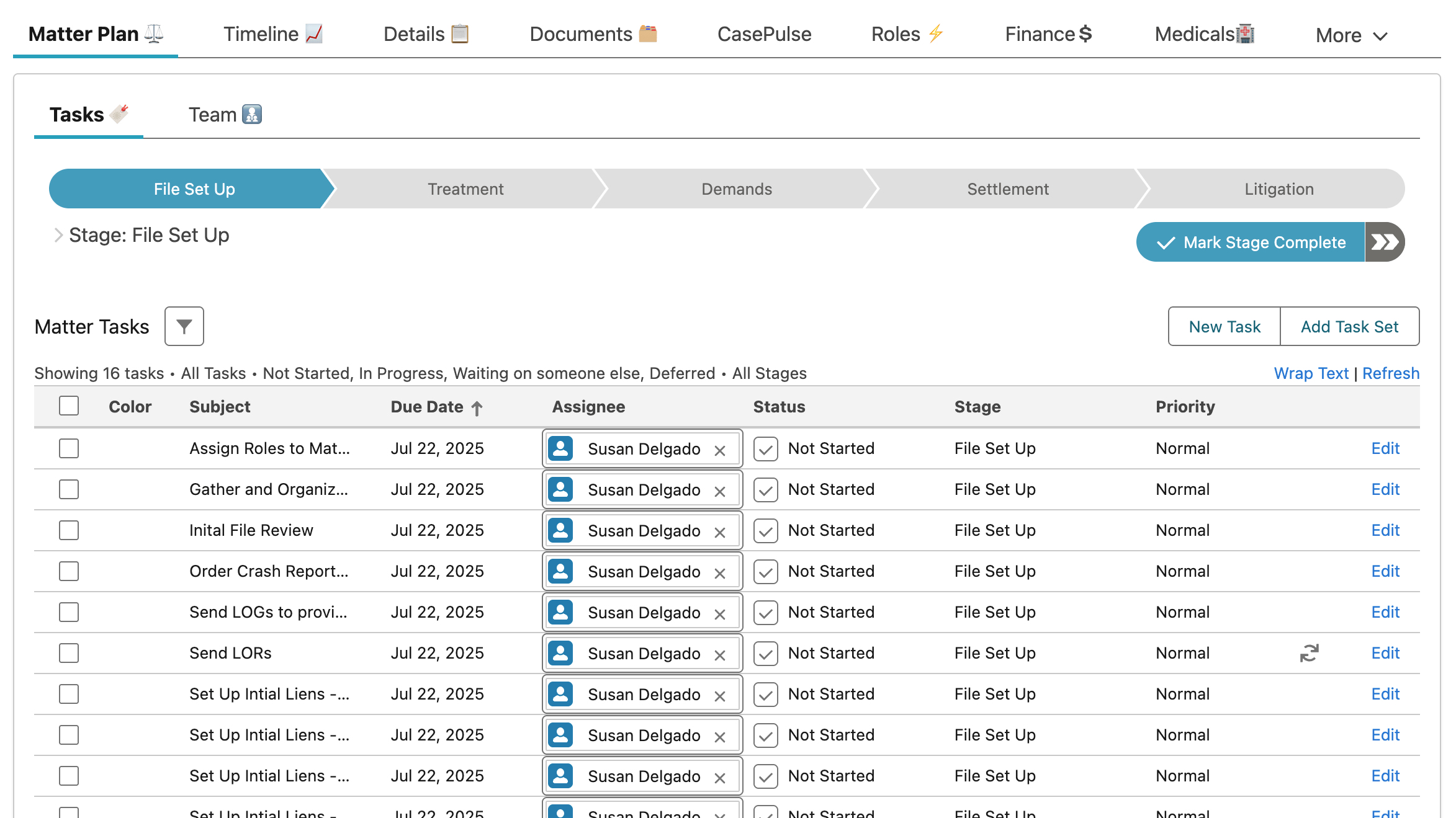 Automated client messages being triggered by a Litify matter plan