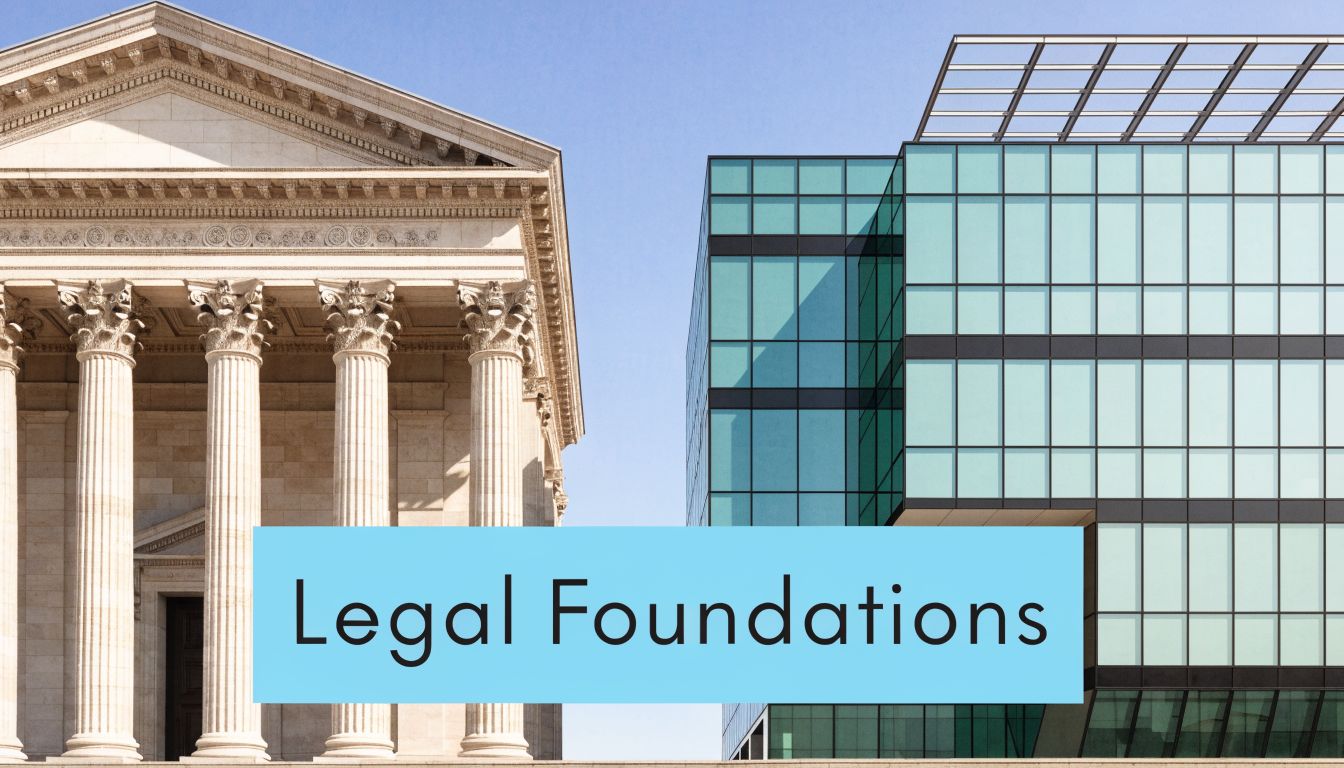 An image contrasting a classical architectural courthouse building with a modern glass office building structure.