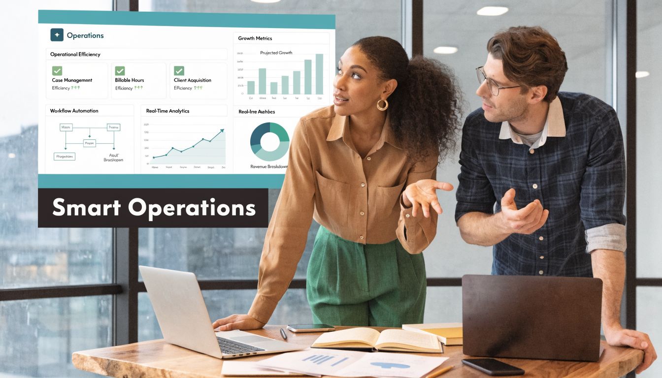 A diverse business team collaborating on a digital operations dashboard in a modern office environment.