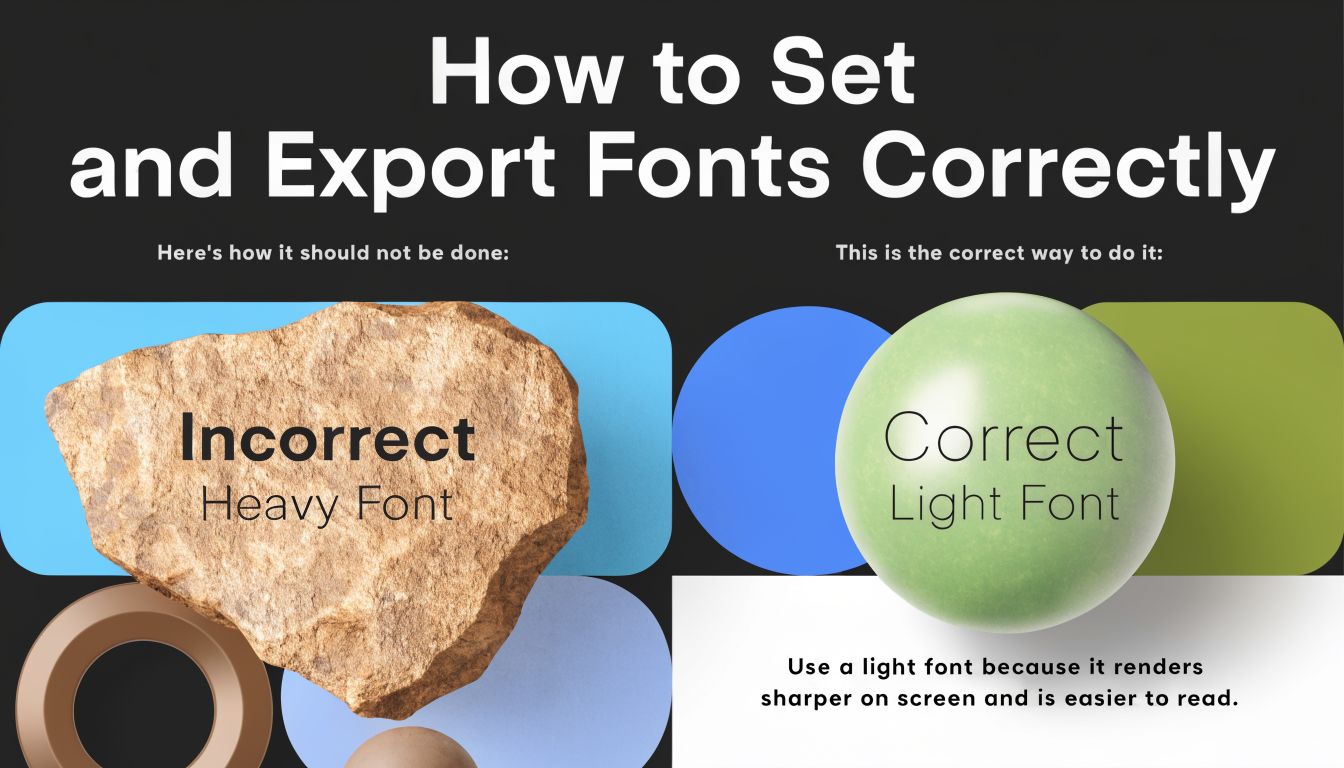A visual guide contrasting heavy and light fonts, recommending light fonts for better screen readability and sharpness.
