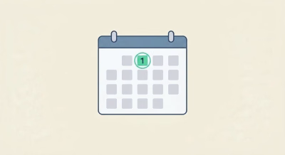 Vector illustration of a calendar with a green highlighted "1" on a light background.